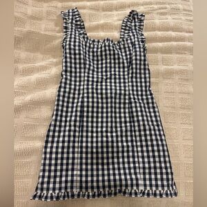 J Crew Ruffle-trim stretch cotton poplin mini dress in gingham